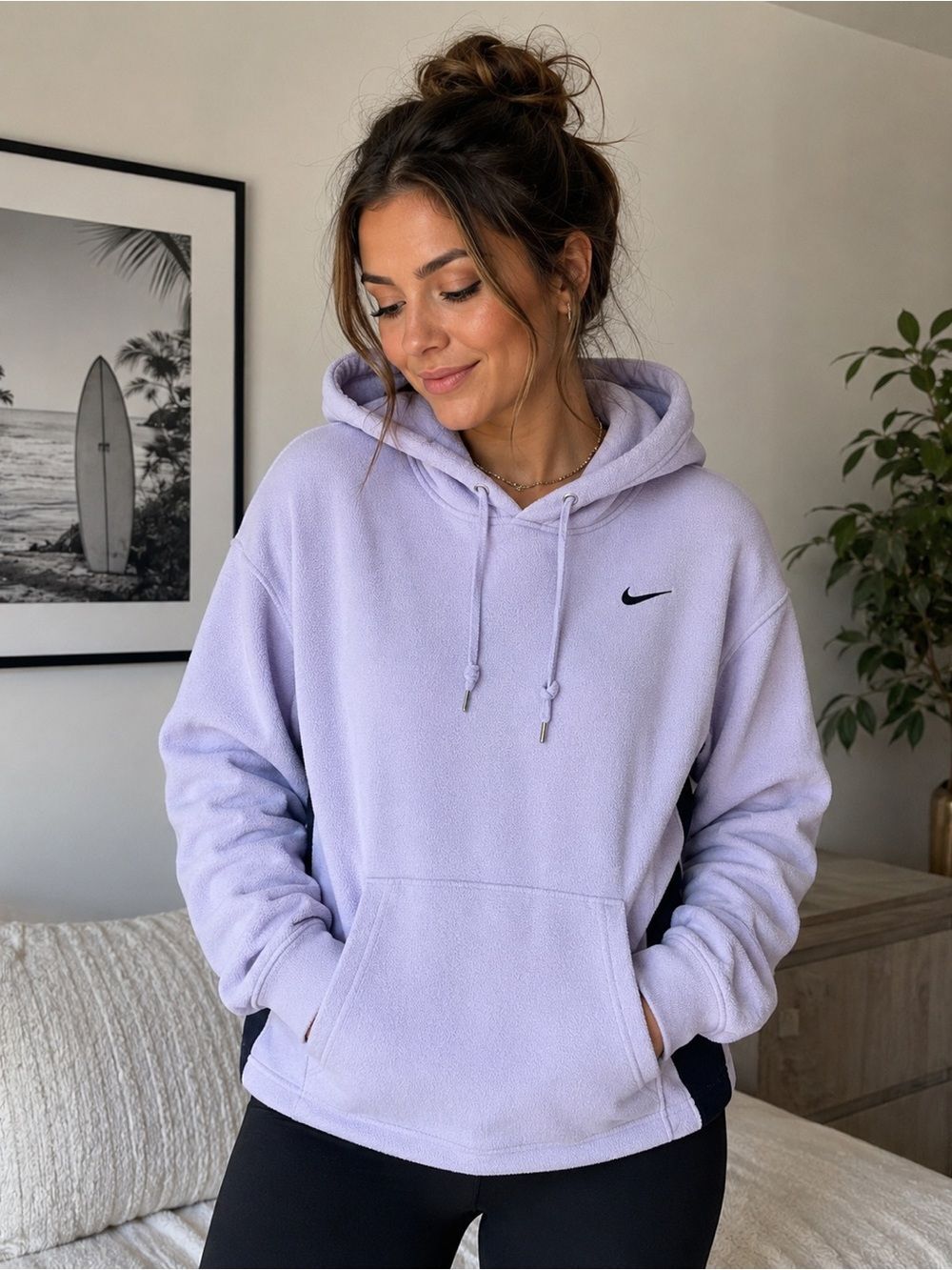Vintage Nike Lavender fall Fleece Hoodie S Black Side Panels cozy comfy